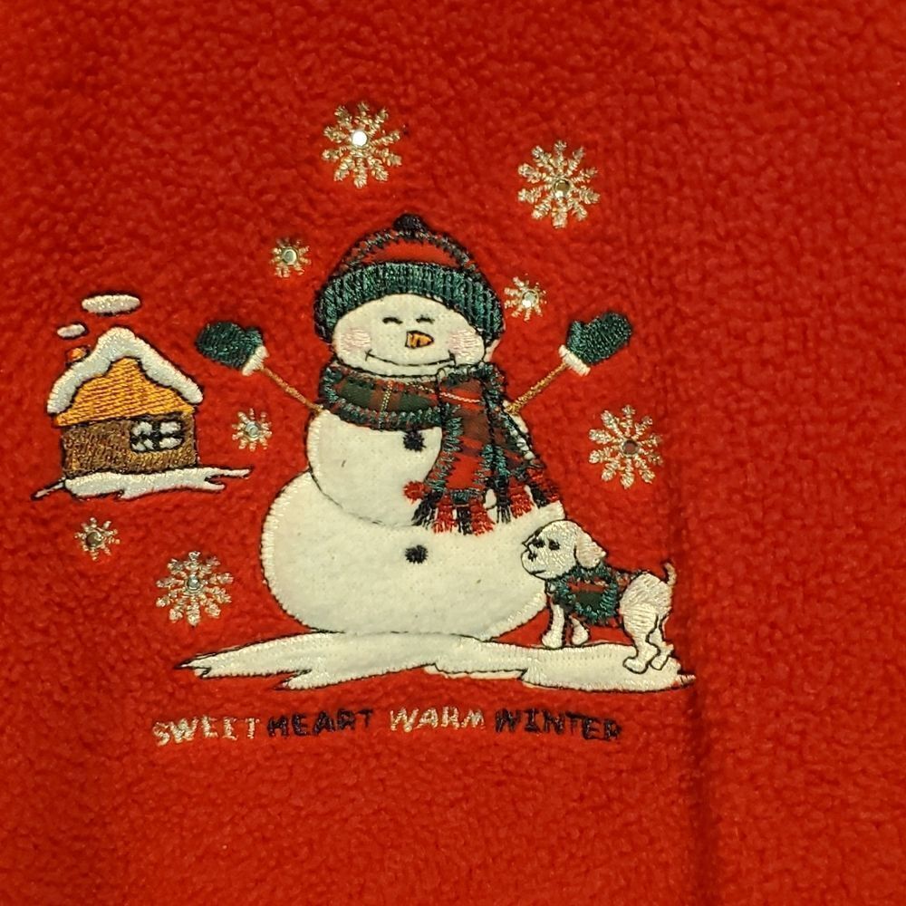 Bonnie Evans red Snowman pullover fleece - Picture 2 of 5